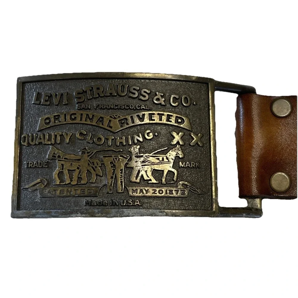 Vtg 70S-80S Levi Strauss Brown  Leather Belt W Buckle Sz 30